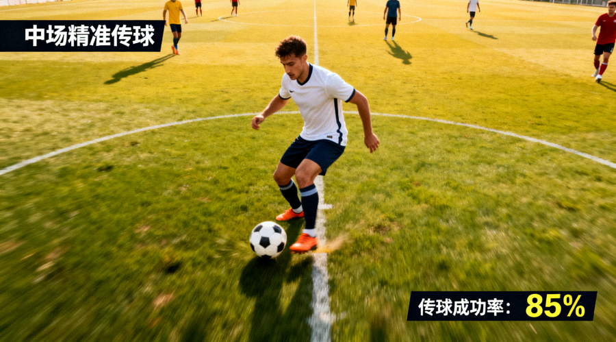 足球运动员在中场传球，用于球员传球数据文章配图